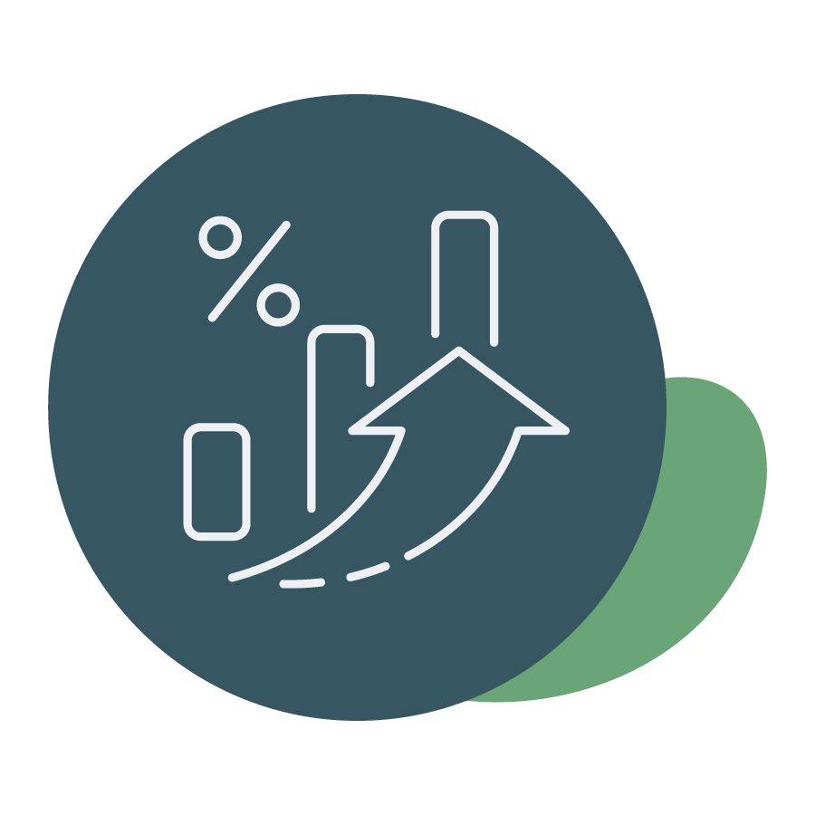 Pictogramme une flèche et un diagramme utilisé pour illustrer l'objectif "rendement" sur le site de Blue, promotion immobilière